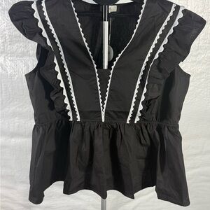 Black Ruffled V-Neck Top